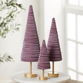 Pedestal Velvet Mulberry Trees Set of 3, Spring Centerpiece Accent Decor, Cozy Home Table Top, Luxurious Wedding Decor, Cozy Home, Gift for Her, Farmhouse Rustic Decorations (Mulberry)