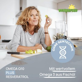 Wellpursan Omega Q10 Plus - 90 Capsules Premium Omega-3 Fatty Acid Capsules with 2100 mg Fish Oil per Daily Dose (of which 378 mg EPA & 252 mg DHA), additionally enriched with vitamins