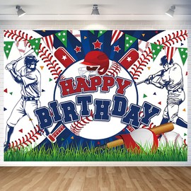 Baseball Birthday Party Backdrop Baseball Themed Happy Birthday Banner Photography Background for Boys Kids Teens Party Supplies 70.8 x 47.2 Inch