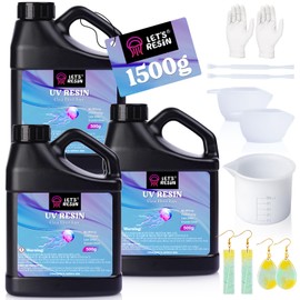 LET'S RESIN UV Resin, 1500g Odorless, Low Shrinkage, Clear Ultraviolet Epoxy Resin with Silicone Measuring Cups, for Jewelry, Molds, Craft Decoration