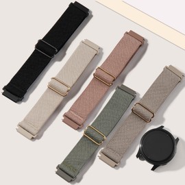 Kollody 5 Pack Stretchy Nylon Watch Bands Compatible with Garmin Vivoactive 5/Forerunner 55/165,20mm Soft Elastic Fabric Adjustable Replacement Sport Loop Straps for Garmin Venu Sq 2 Women Men