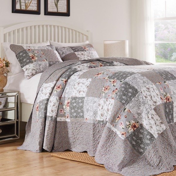 Greenland Home Barefoot Bungalow Giulia Quilted Modern Floral Cotton Bedspread