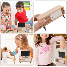 Toddmomy Mini Doll Furniture 1 Set Wooden Dollhouse Furniture Set 1:12 Mini TV Cabinet Table Lamp Model Dining Room Living Room Bedroom Pretend Play Furniture Toy for Dollhouse DIY Accessories