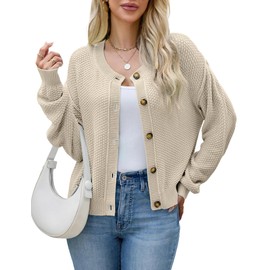 AGSEEM Cropped Sweaters for Women, Long Sleeve Crew Neck Apricot Sweater Woman Y2k Fitted Sweaters Open Front Cardigan,XXL