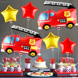 KatchOn, Large Fire Truck Balloons - 31 Inch, Pack of 6 | Fire Truck Birthday Party Supplies for Firetruck Birthday Decorations | First Responder Balloons Party Supplies | Fire Truck Party Decorations