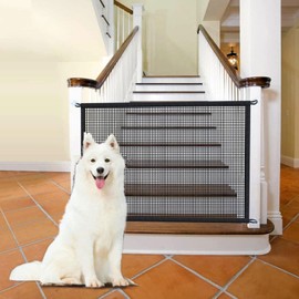Luqeeg Mesh Dog Gate, Portable Pet Gate, Dog Gate for Stairwell, Retractable Gate for Dogs and Cats, Safe Gate, Safe Safety Gate for Babies with 5 Hooks for Door