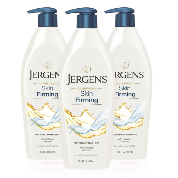 Jergens Skin Firming Body Lotion for Dry to Extra Dry Skin, Skin Tightening Cream with Collagen and Elastin, Instantly Moisturizes Dry Skin, Dermatologist Tested, Hydralucence Blend, 3-16.8 oz