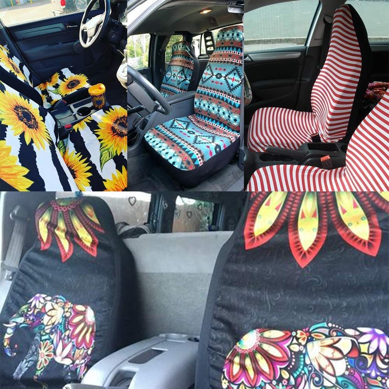 Dreaweet Stylish Cow Print Auto Seat Covers Black&White Front Seat