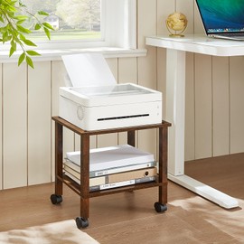 YUFAM 2 Tier Printer Stand with Storage,Under Desk Shelf Printer Table, Rolling Printer Cart for Office,Home,Brown