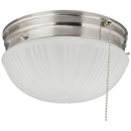Westinghouse 6721000 Two-Light Flush-Mount Interior Ceiling Fixture with Pull Chain, Brushed Nickel Finish with Frosted Fluted Glass, Diameter: 8.75 Inches