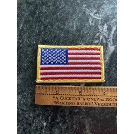 American Flag Iron On Patch 3” X 1.75” Gold Trim USA US Stars Stripes Jacket