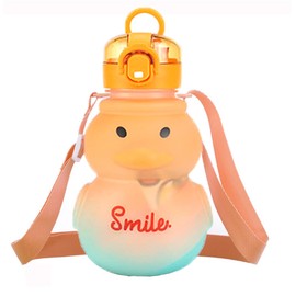 zhongguoqiaomao Duck Straw Bottle 800 ml Duck Water Bottles with Adjustable Strap Leak-Proof Cute Small Duck Water Bottle Adjustable Removable Strap for Girls School Outdoor Travel (Orange)