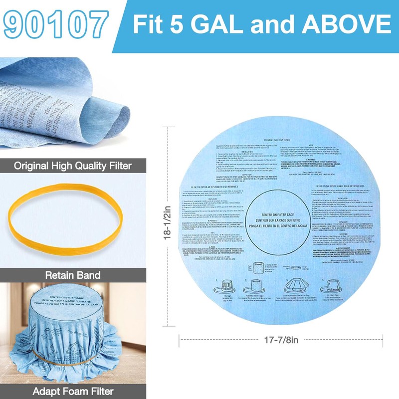 9 Pack Shop Vac 90107 Filter, Reusable VF2002 Wet/Dry Vacuum