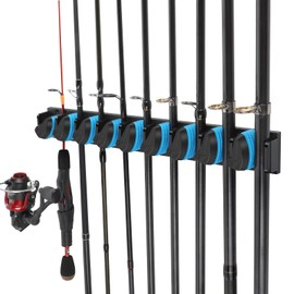 PLUSINNO Vertical Fishing Rod Holder, Wall Mounted Fishing Rod Rack, Fishing Pole Holder Holds Up to 9 Rods or Combos, Fishing Rod Holders for Garage, Fishing Gear and Gifts for Men