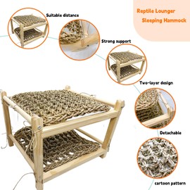Tfwadmx Bearded Dragon Bed Double-Layer Reptile Seagrass Chameleon Lounger Sleeping Hammock Habitat Accessories for Leopard Gecko Snake Lizard or Other Small Animal