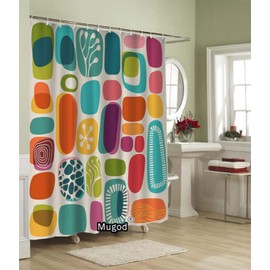 Mugod Geometric Shapes Shower Curtains Retro Style Shapes Vintage Multicolored Fashion Background Decorative Bathroom Waterproof Fabric Shower Curtain with 12 Hooks 60 x 72 Inches