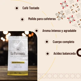 LA PARROQUIA DE VERACRUZ - Café 100% Puro, 430g, Tostado Tradicional, Elaborado con Alta Calidad, Aroma Intenso y Cuerpo Completo