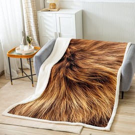 Loussiesd Sheep Fur Wool Sherpa Blanket Kids Brown Animal Skin Throw Blanket Women Men Farmhouse Rustic Style Fleece Blanket Soft Wildlife Fur Fuzzy Blanket Bedroom Flannel Blanket King 87x94 Inch