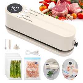 Mini Vacuum Sealer for Food, 3 in 1 Cordless Rechargeable Bag Heat Sealer for Dry/Moist Food Storage with 4 Snack Bags for Snacks Food Storage(COLOR:White)