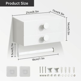 KUKKUME Double Drawer Tissue Holder Toilet Paper Holder with Wipes Storage Metal Tissue Holder Double Storage Drawer Toilet Paper Holder White