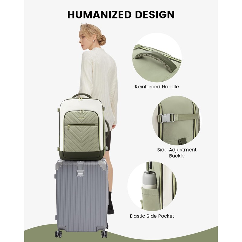 LOVEVOOK Women's Hand Luggage Backpack Large 40L, Light Green Beige