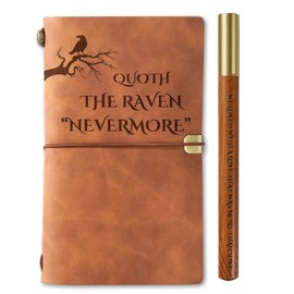 InnoBeta Edgar Allan Poe Gifts for Book Lovers, Journal Pen Set for Edgar Allan Poe Fans, 7.8"x5" Leather Embossed Refillable Notebook for Birthday, Christmas