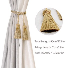 Curtain Tiebacks Curtain Tie Backs Rope Tassel Curtain Holdbacks Silver Gold Curtain Ties for Drape One Pair (Gold)
