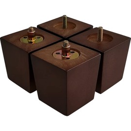 GOSCHE 3 Inch Wood Furniture Feet Sofa Legs Set of 4, Brown Square Couch Legs, Mid Century Modern Dresser Replacement Feet for Chair Armchair Recliner Coffee Table Or Home DIY Projects Bun Feet
