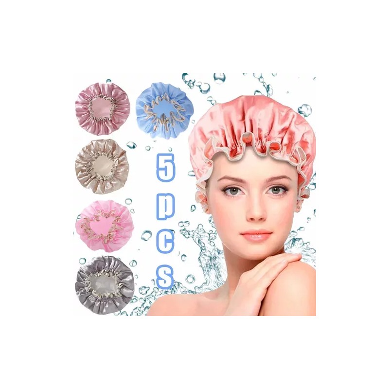 Coenii 5 Gorros De Baño Impermeable Ducha Mujere Doble Reutilizable
