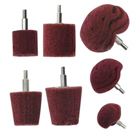 Polishing Brushing Shaped scouring pad Grinding Head - 7 Pcs Red Non Woven Abrasive Drill Buffing Attachment Set with 1/4 Handle for Manifold/Aluminum/Stainless Steel/Chrome etc