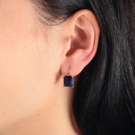 CiNily Emerald Cut Drop Dangle Earrings for Women 18K Gold Plated Navy Blue Cubic Zirconia Simulated Diamond Dangle Earrings Jewelry