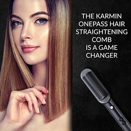 Karmin OnePass - Peine alisador de cabello con cepillo para polvo caliente, herramienta de peinado iónico de titanio, calor rápido y rápido,