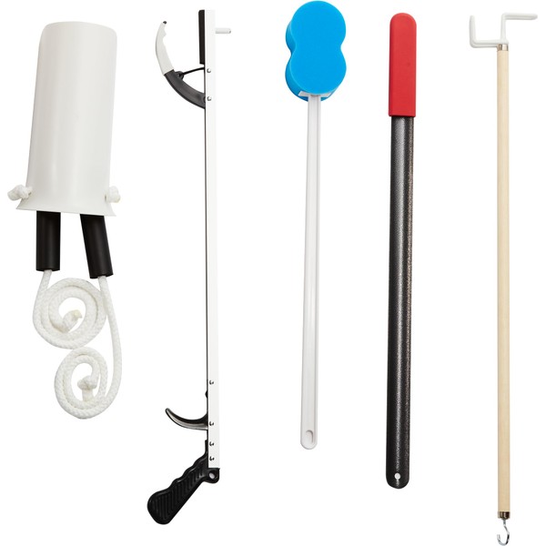 American Hospital Supply 5-Piece Hip/Knee Replacement Kit [1 Each] – Surgery Assistance with Stocking Aid, Reacher, Sponge Rod, Shoehorn, and Hook | Medical Equipment