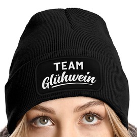 MoonWorks® Women's Beanie with Patch Knitted Hat with Saying Team Glühwein Women's Hat Christmas Market Outfit, Team mulled wine black