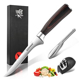 OSOOKE 6 inch boning knife for meat cutting, high carbon steel Fillet knife for meat, with fish descale tool and knofe sharpener, with Exquisite Box Ideal for Gift