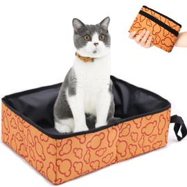 Foldable Cat Litter Tray, Travel Cat Litter Box, Foldable Portable Cat Litter Tray for Travel, Waterproof, Easy to Clean Cat Litter Tray for Pets, Outdoor Travel, Camping, Home Use, Mandarin