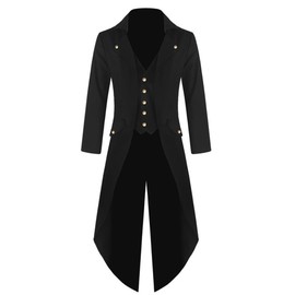 Runcati Men's Gothic Tailcoat Steampunk Jacket Victorian Carnival Costume Cosplay Tuxedo Medieval Frock Coat Fashion Outerwear, black