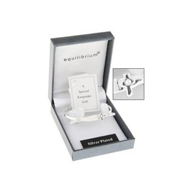 Equilibrium Silver Plated Christening Bangle with a cross