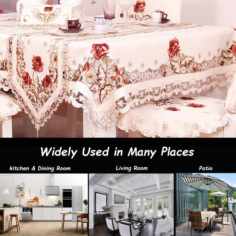 MULBESS Cutwork Round Table Cloth Floral Embroidered Lace Tablecloth Wrinkle