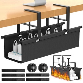 Under Desk Cable Management Tray, REFLYING 14.6" Cable Management Under Desk No Drill,Adjustable Clamp Cord Wire Organizer, Cord Hider for Standing Table, Wire Hider for Office,Home (Small)