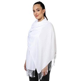 World of Shawls Pashmina Style All Seasons Handcrafted Wrap Shawl Stole Scarf (White)