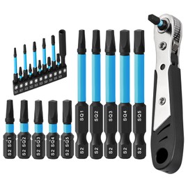 Square Bit for Screwdrivers, Pack of 10 Screwdriver Bit Set 25 mm + 60 mm, CYLBAQ Square Screwdriver Bits, SQ1, SQ2, SQ3, SQ4, SQ5 Screwdriver S2 Steel with Ratchet Reversible Screwdriver