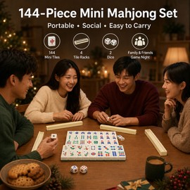 Portable Mini Mahjong Set with Foldable Playing Surface – Travel Game with Tile Racks, Dice and Organized Storage