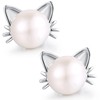 Cat Pearl Stud Earrings - Cute Cat Stud Earrings with