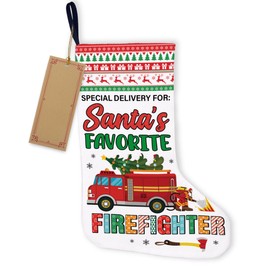 Firefighter Gifts for Women Men Christmas Stocking Special Delivery for Santa's Favorite Firefighter Xmas Stocking for Fireplace Stairs Wall Hanging Xmas Home Decor 18 x 12 Inches