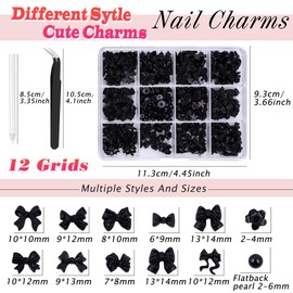 3D Bow Charms for Nails Cute Butterfly Nail Charms Black Bows Style and Flatback Pearl Nails Petal,for Manicure DIY Nail Art Design Jewelry Decoration