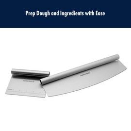 HENCKELS BBQ 2-pc Stainless Steel Pizza Cutter and Bench Scraper Set, Rocking Blade with Safety Guard and Measuring Scraper for Dough, BBQ and Baking