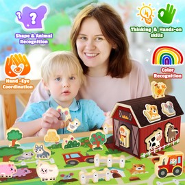 ZippyZoom Wooden Farm Animals Toy for Toddler | Montessori STEM Learning Activity Toy for 2-5 Year Olds Boys | Sorting & Stacking Sensory Educational Shape Sorter Gift for Kids Ages 3 4 Birthday Gift