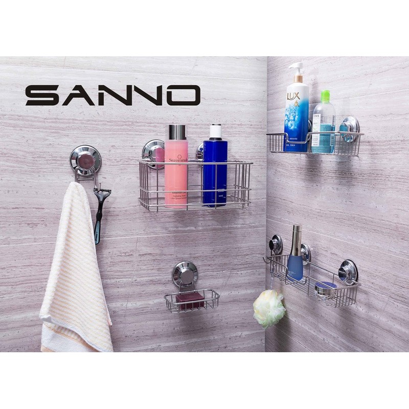 SANNO Shower Caddy Rustproof Bath Accessories with Vacuum Suction Cups,Strong