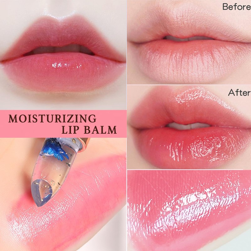firstfly Pack of 6 Crystal Flower Jelly Lipstick, Long Lasting